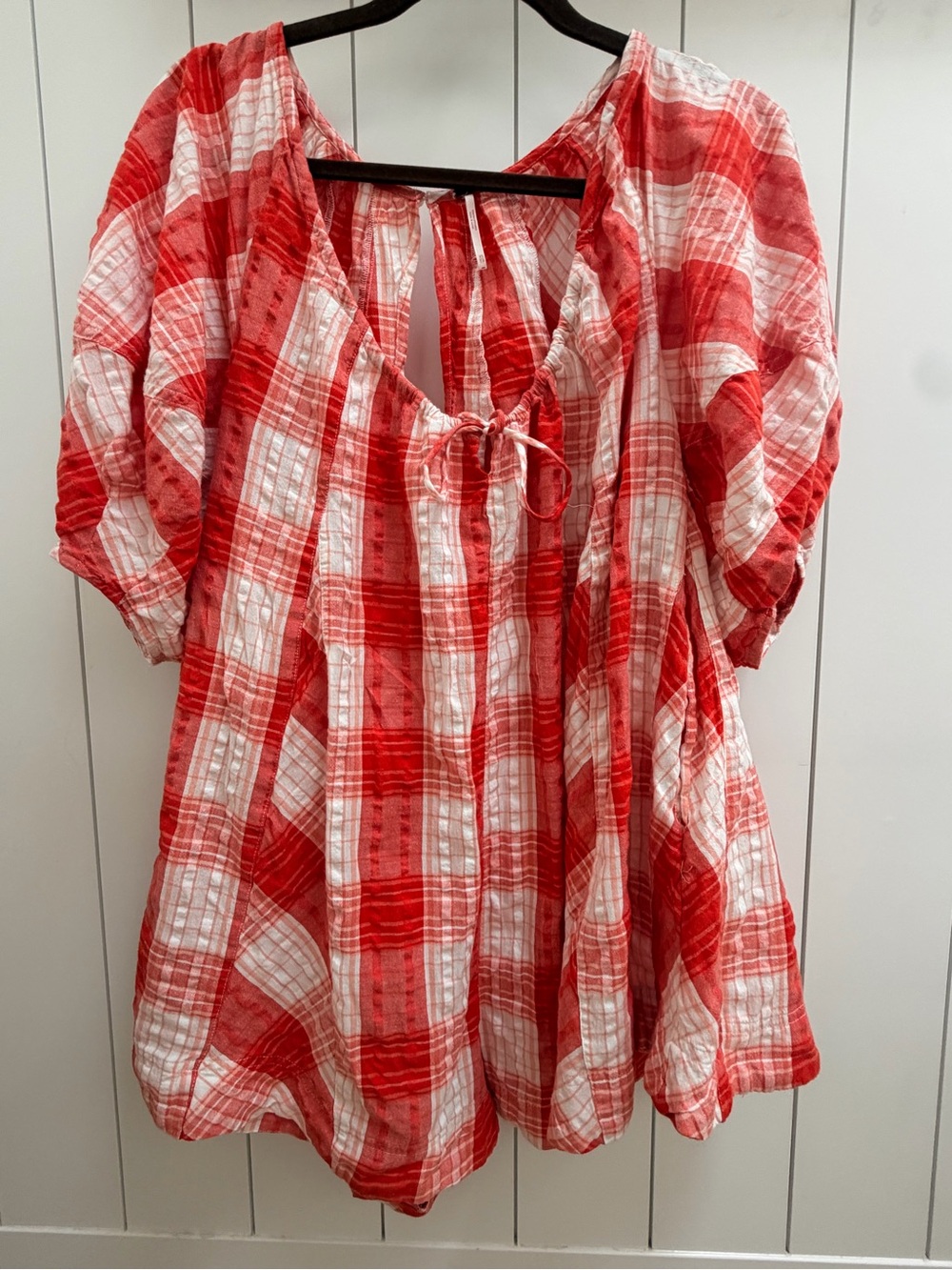 Free People Red and White Plaid Romper
